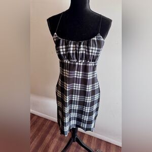 Y2K Ultra Flirt Plaid Check Mini Bodycon Stretchy Dress Goth Sexy Clueless SZ LG